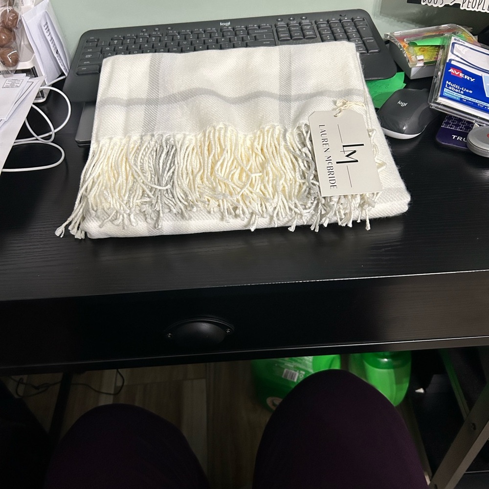 Cream and Gray Throw Blanket